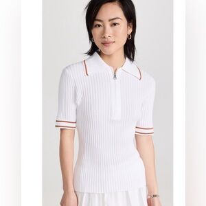 NWOT Varley Napier Fitted Knit Polo- white, retails $120, medium tennis preppy